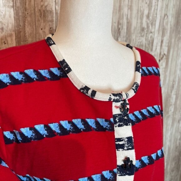 Sportelle Red & Blue Nautical Cardigan Sweater size Large - Picture 4 of 6